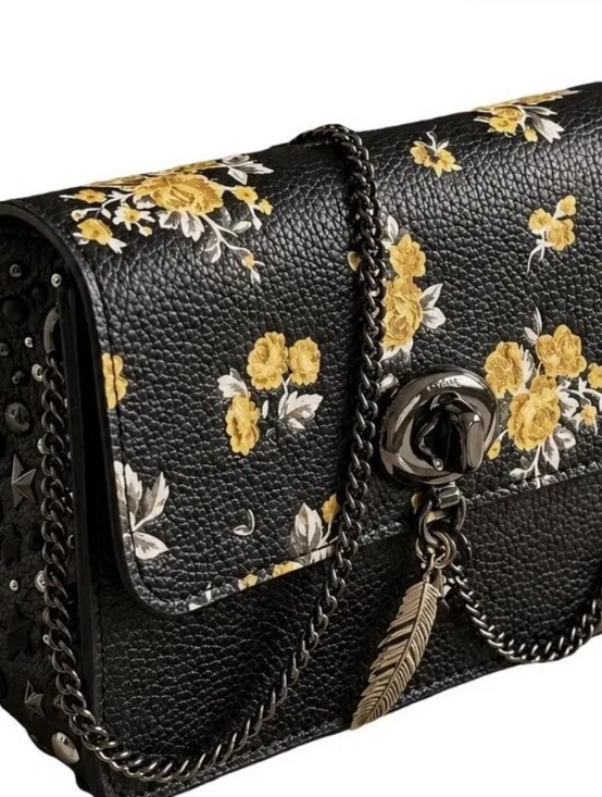 Coach Handbags - Coach Bowery Rebel Charm Floral Chain Crossbody Bag Gunmetal Feather Charm Chain